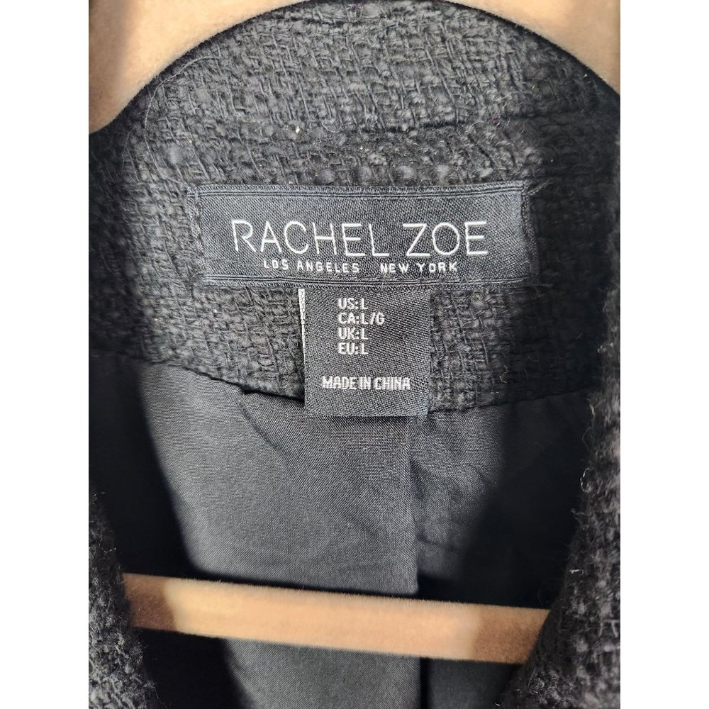 Rachel Zoe Women's Sz. L Black Fringe Tweed Long Line Jacket - Picture 2 of 6